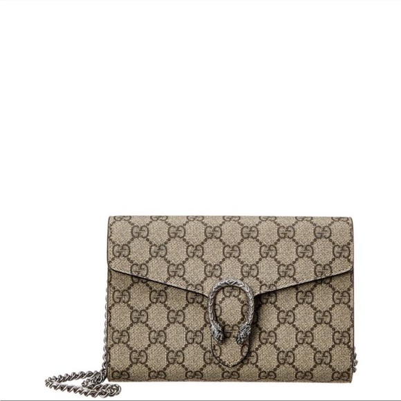 GUCCI DIONYSUS SUPREME WALLET ON CHAIN BEIGE EBONY/TAUPE - Picture 1 of 7